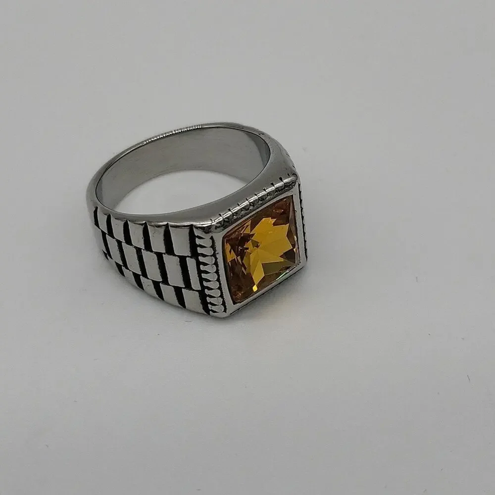 Yellow Cubic Zirconia Handmade Men's Ring Size 12.5 NWT